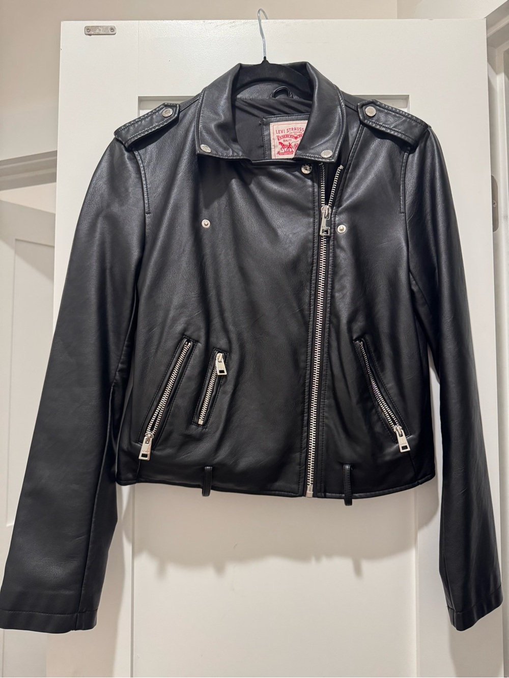 Levi's Black Leather Moto Jacket with Silver Hardware